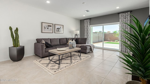 living room featuring light tile patterned floors