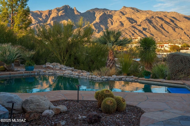 view of swimming pool featuring a mountain view