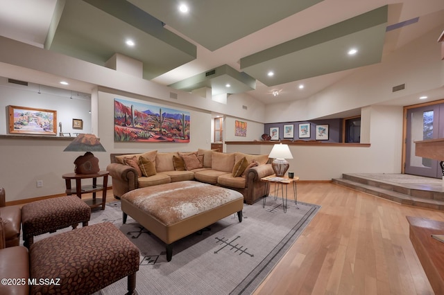 living room with light hardwood / wood-style floors