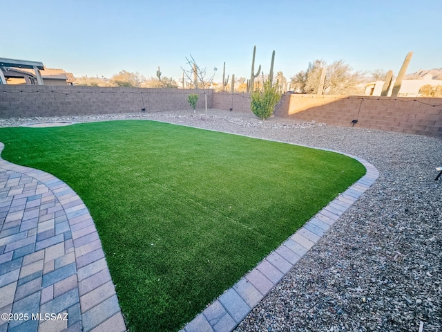 view of yard with a fenced backyard