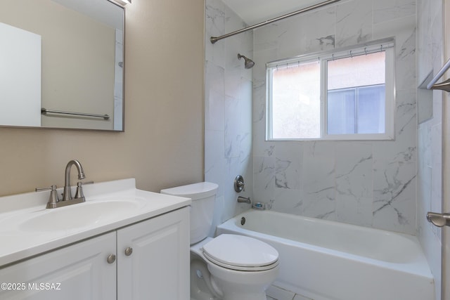 full bath featuring vanity, toilet, and bathtub / shower combination