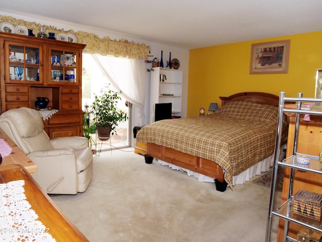 bedroom featuring carpet and access to exterior