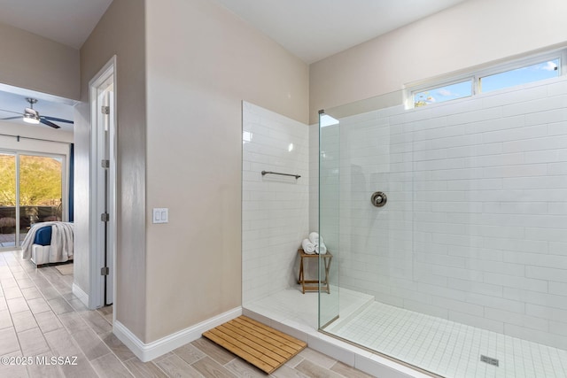 bathroom with a tile shower