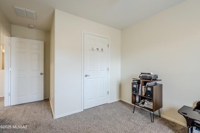 view of carpeted home office