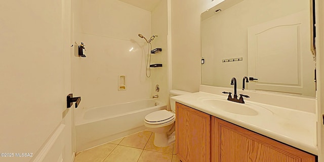 full bathroom featuring shower / bathtub combination, tile patterned floors, toilet, and vanity