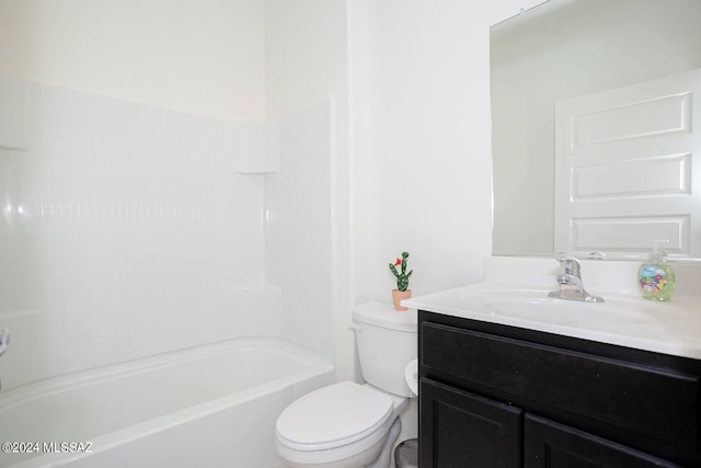 full bathroom with vanity, shower / tub combination, and toilet