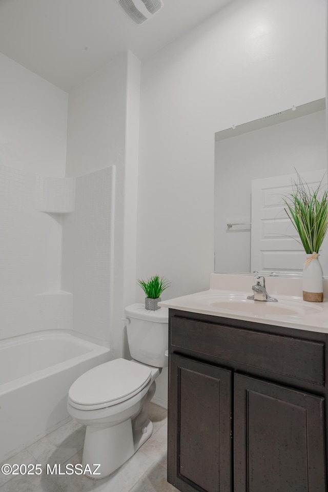 full bathroom featuring vanity, toilet, and shower / washtub combination