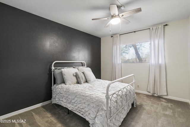 bedroom featuring carpet floors and ceiling fan