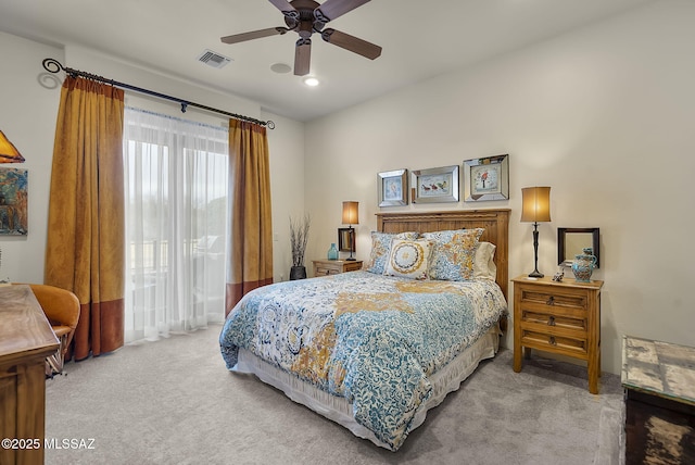 bedroom featuring ceiling fan and carpet flooring