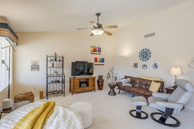 36425 S Golf Course Dr, Tucson, AZ 85739 - living area featuring a ceiling fan, light colored carpet, and visible vents