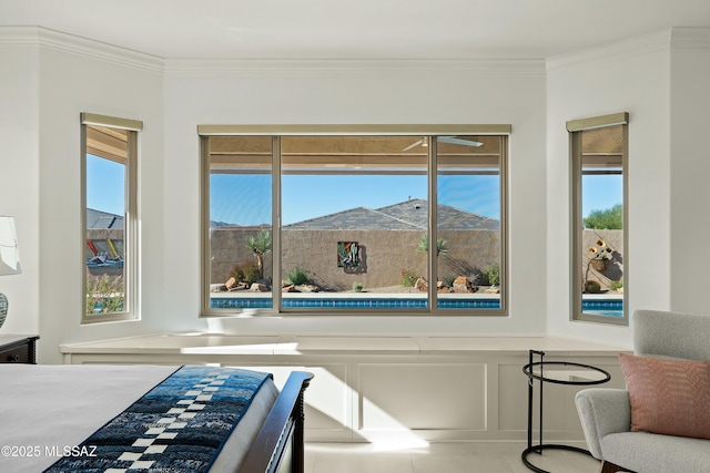 bedroom with ornamental molding