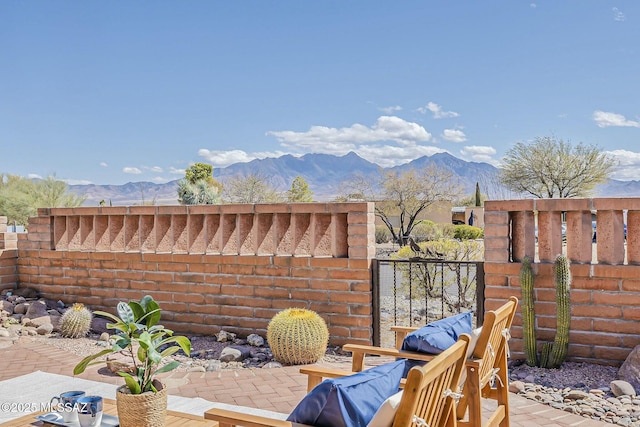 view of patio featuring a mountain view