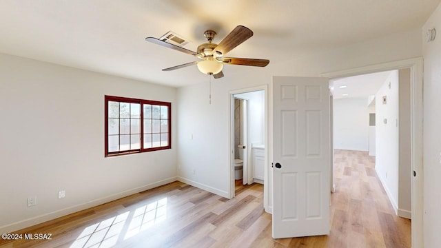 bedroom featuring ceiling fan and light wood-type flooring