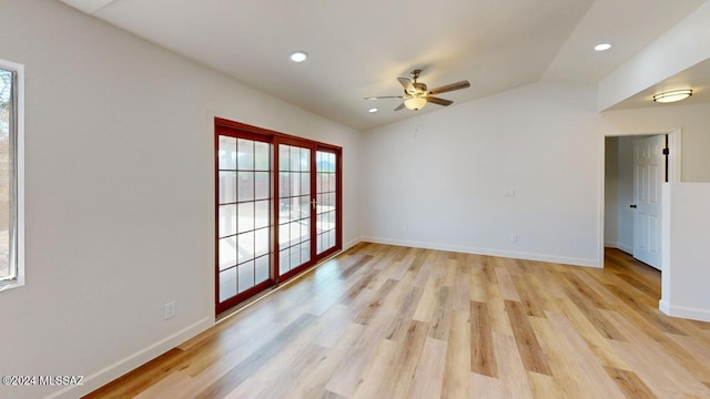 unfurnished room featuring ceiling fan and light hardwood / wood-style floors