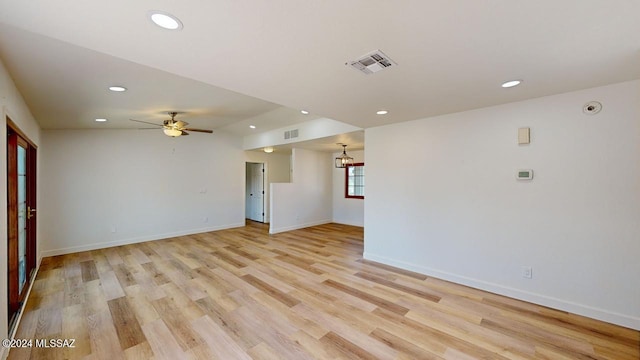 spare room featuring light hardwood / wood-style flooring and ceiling fan