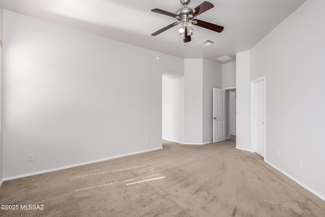 unfurnished bedroom with light carpet and ceiling fan