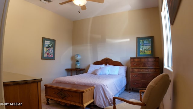 bedroom featuring carpet floors and ceiling fan