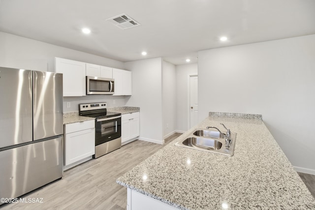 1599 W Cottonwood Bluffs Dr, Benson, AZ 85602 - kitchen featuring stainless steel appliances, a sink, light wood-type flooring, white cabinets, and recessed lighting