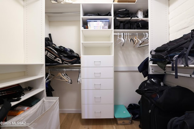 spacious closet featuring light hardwood / wood-style floors