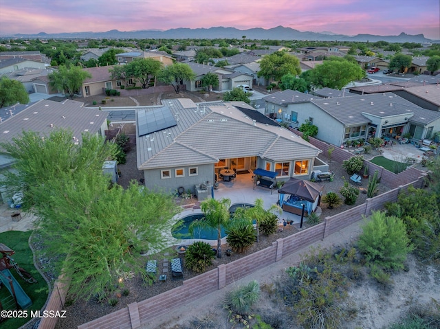 view of aerial view at dusk