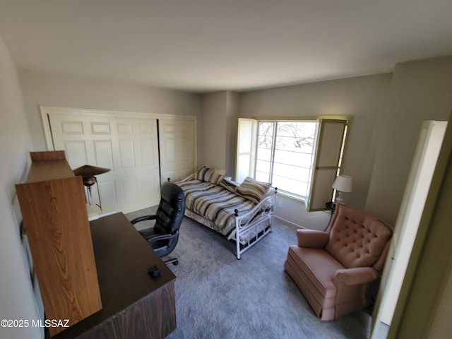 carpeted bedroom with a closet