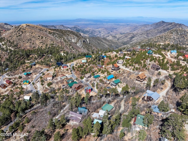 birds eye view of property with a residential view and a mountain view