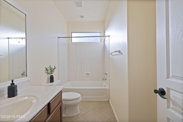 full bathroom with tile patterned flooring, vanity, shower / tub combination, and toilet