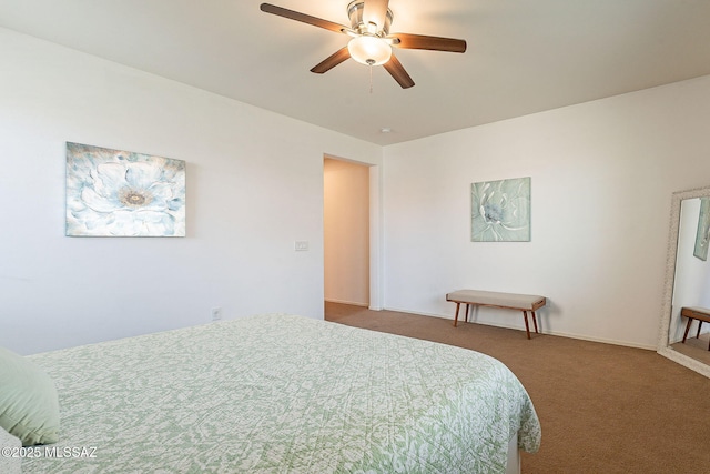 bedroom with carpet floors and a ceiling fan