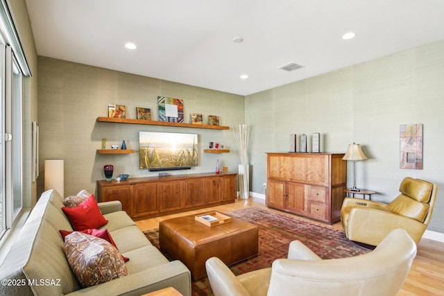 living room featuring light wood-type flooring