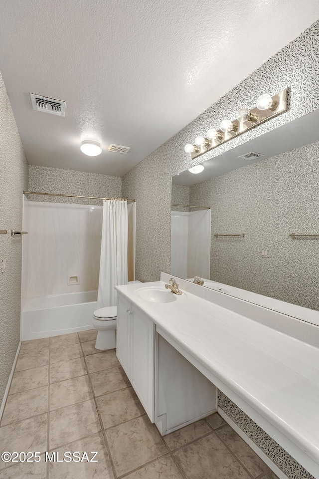 5481 W Cochie Springs St, Marana, AZ 85658 - full bathroom with visible vents, toilet, shower / bath combo with shower curtain, and vanity