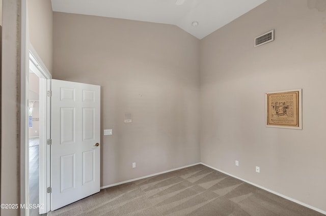5481 W Cochie Springs St, Marana, AZ 85658 - carpeted spare room featuring visible vents, baseboards, and vaulted ceiling