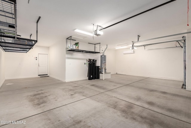 garage featuring a garage door opener and water heater