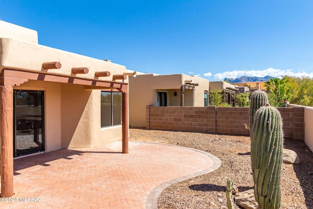 view of patio featuring a mountain view