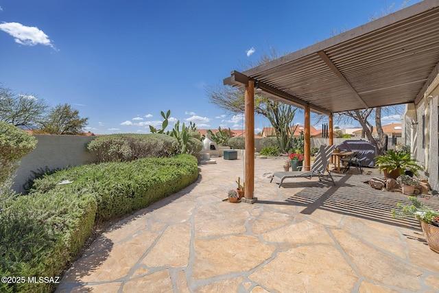 view of patio with a fenced backyard and a pergola