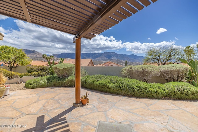 view of patio featuring a mountain view