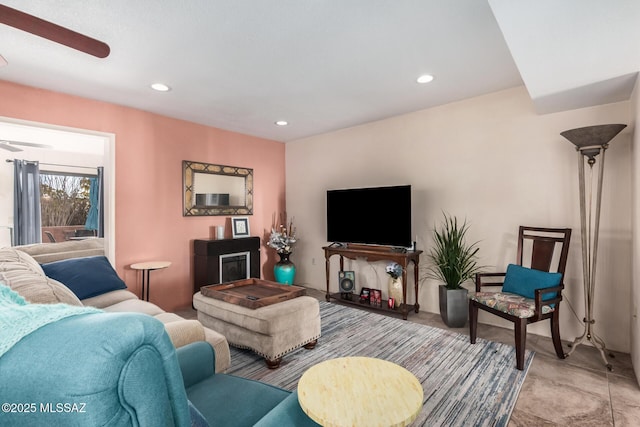 living room with ceiling fan