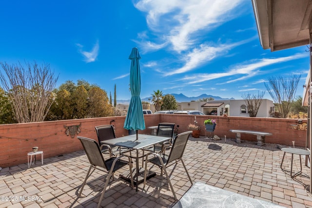 view of patio featuring a mountain view