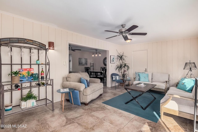 living room with ceiling fan