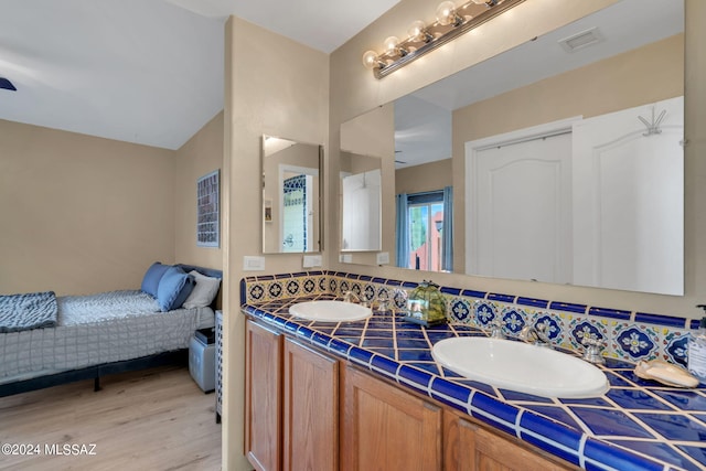 bathroom with wood-type flooring and vanity