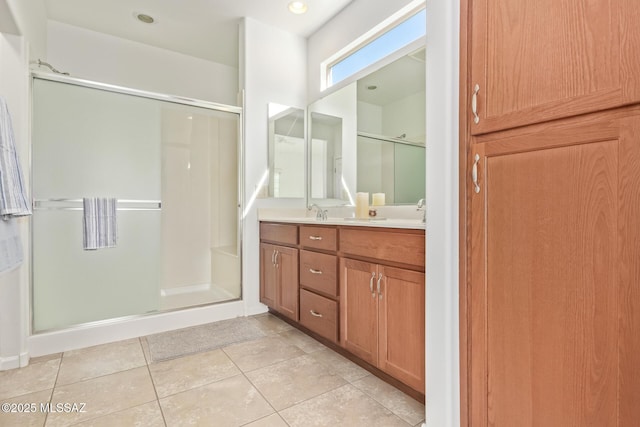 60437 E Arroyo Vista Dr, Oracle, AZ 85623 - full bath with double vanity, a stall shower, and tile patterned floors