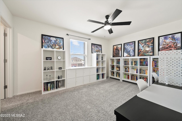 office featuring ceiling fan and carpet