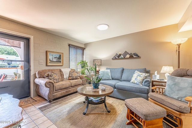 living room with light tile patterned floors