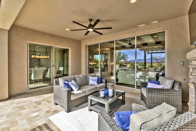 view of patio / terrace featuring an outdoor hangout area and ceiling fan