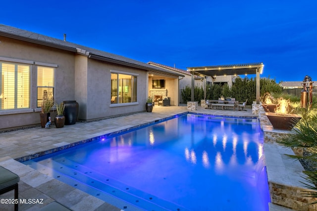 view of pool featuring a patio area, a pergola, and pool water feature