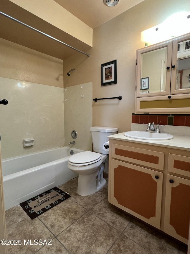 177 N Abrego Dr, Green Valley, AZ 85614 - bathroom featuring visible vents, toilet, vanity, shower / bathing tub combination, and tile patterned flooring