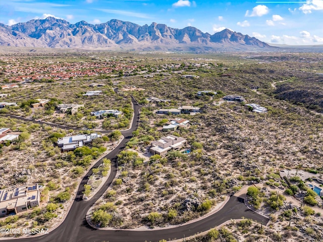 drone / aerial view featuring a mountain view