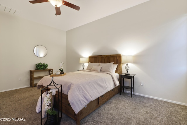 bedroom featuring carpet floors and ceiling fan