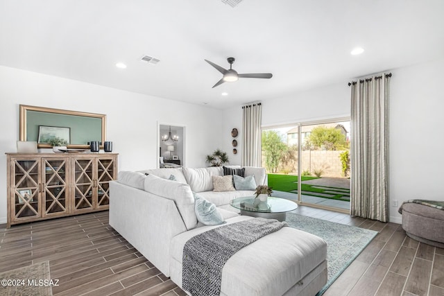 living room with ceiling fan