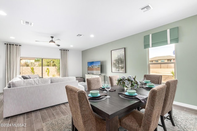 dining room with ceiling fan