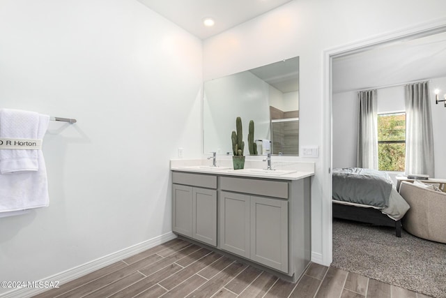 bathroom featuring vanity and walk in shower